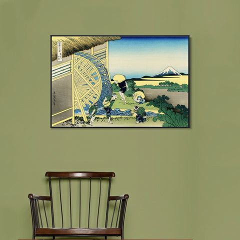 INVIN ART Framed Canvas Giclee Print Water Wheel at Onden by Katsushika Hokusai Wall Art Living Room Home Office Decorations