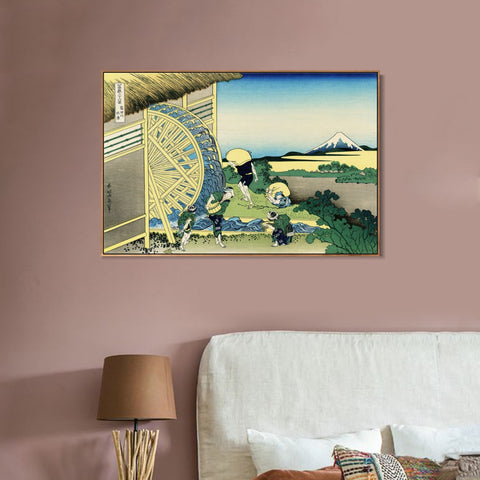 INVIN ART Framed Canvas Giclee Print Water Wheel at Onden by Katsushika Hokusai Wall Art Living Room Home Office Decorations