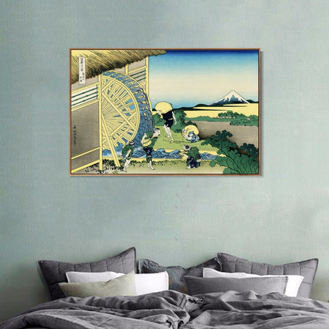INVIN ART Framed Canvas Giclee Print Water Wheel at Onden by Katsushika Hokusai Wall Art Living Room Home Office Decorations