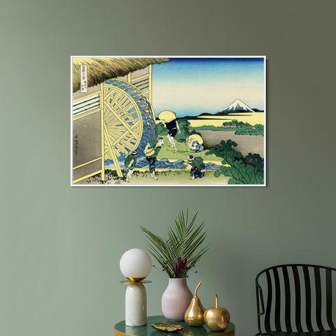 INVIN ART Framed Canvas Giclee Print Water Wheel at Onden by Katsushika Hokusai Wall Art Living Room Home Office Decorations