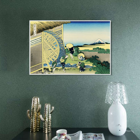INVIN ART Framed Canvas Giclee Print Water Wheel at Onden by Katsushika Hokusai Wall Art Living Room Home Office Decorations