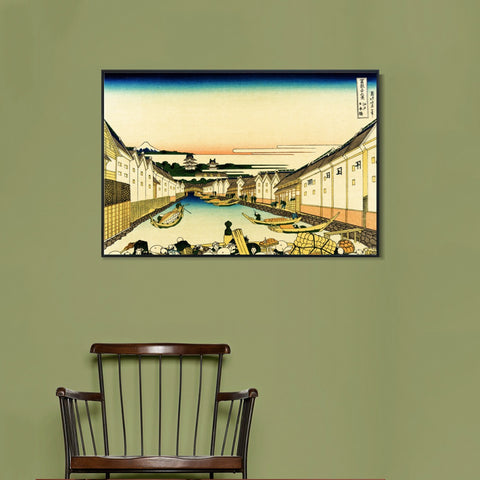 INVIN ART Framed Canvas Giclee Print River Commerce by Katsushika Hokusai Wall Art Living Room Home Office Decorations