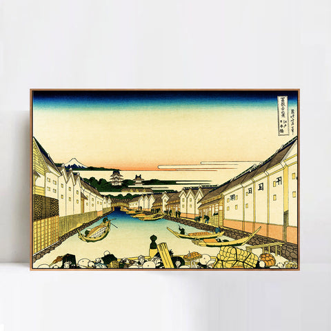 INVIN ART Framed Canvas Giclee Print River Commerce by Katsushika Hokusai Wall Art Living Room Home Office Decorations