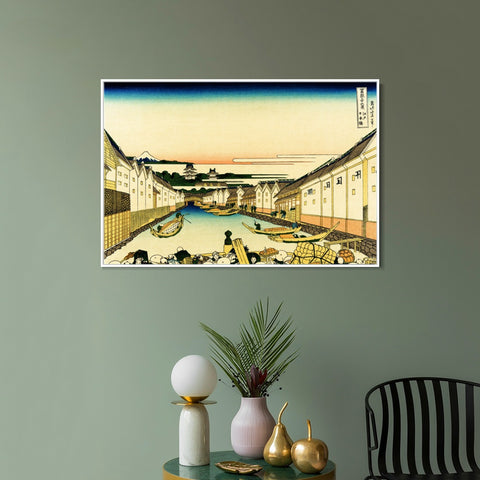 INVIN ART Framed Canvas Giclee Print River Commerce by Katsushika Hokusai Wall Art Living Room Home Office Decorations