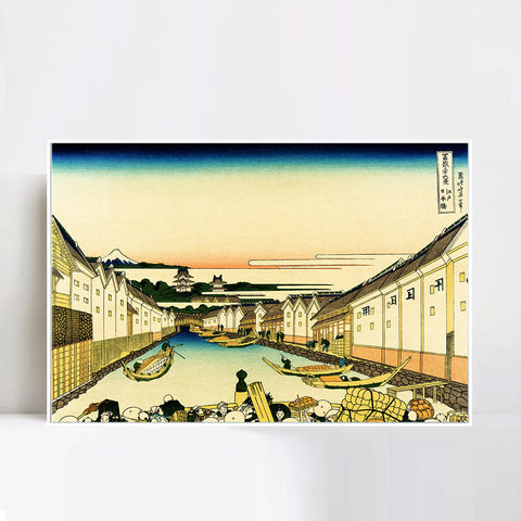 INVIN ART Framed Canvas Giclee Print River Commerce by Katsushika Hokusai Wall Art Living Room Home Office Decorations