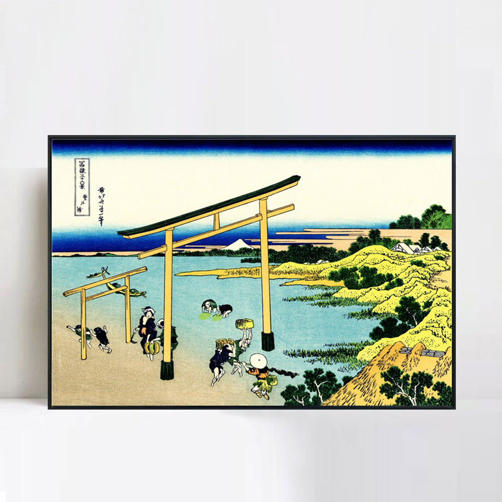 INVIN ART Framed Canvas Giclee Print Bay of Noboto by Katsushika Hokusai Wall Art Living Room Home Office Decorations