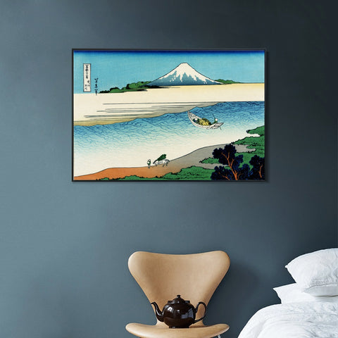 INVIN ART Framed Canvas Giclee Print Tama River in Musashi Province by Katsushika Hokusai Wall Art Living Room Home Office Decorations