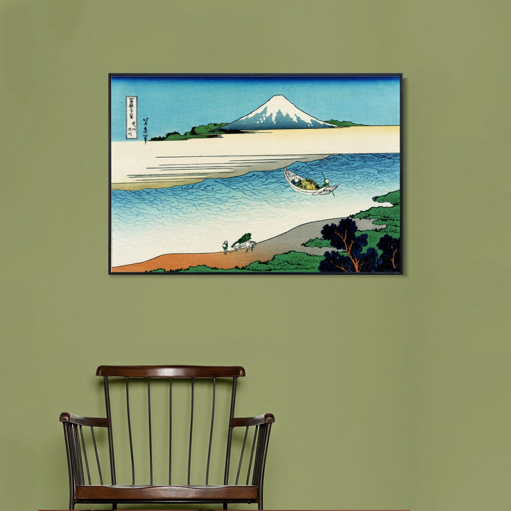 INVIN ART Framed Canvas Giclee Print Tama River in Musashi Province by Katsushika Hokusai Wall Art Living Room Home Office Decorations