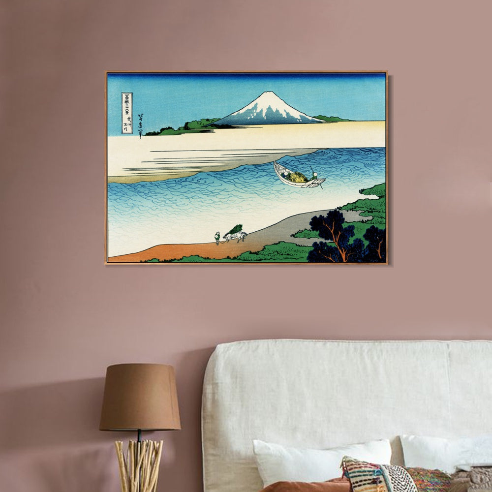 INVIN ART Framed Canvas Giclee Print Tama River in Musashi Province by Katsushika Hokusai Wall Art Living Room Home Office Decorations