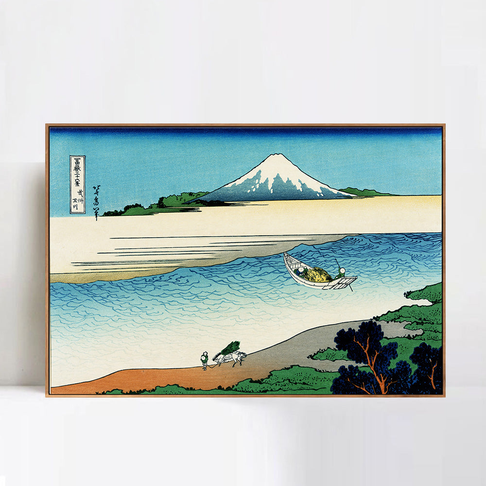INVIN ART Framed Canvas Giclee Print Tama River in Musashi Province by Katsushika Hokusai Wall Art Living Room Home Office Decorations
