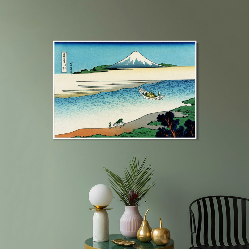 INVIN ART Framed Canvas Giclee Print Tama River in Musashi Province by Katsushika Hokusai Wall Art Living Room Home Office Decorations