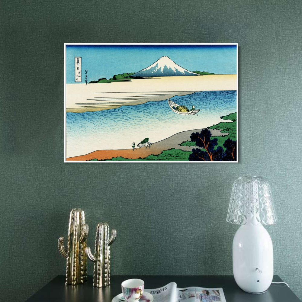 INVIN ART Framed Canvas Giclee Print Tama River in Musashi Province by Katsushika Hokusai Wall Art Living Room Home Office Decorations