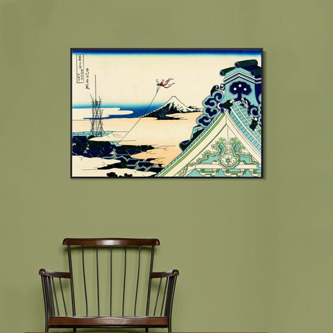 INVIN ART Framed Canvas Giclee Print Fuji from the Hongan Temple at Asakusa in Edo by Katsushika Hokusai Wall Art Living Room Home Office Decorations