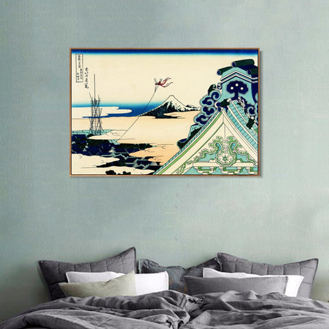 INVIN ART Framed Canvas Giclee Print Fuji from the Hongan Temple at Asakusa in Edo by Katsushika Hokusai Wall Art Living Room Home Office Decorations