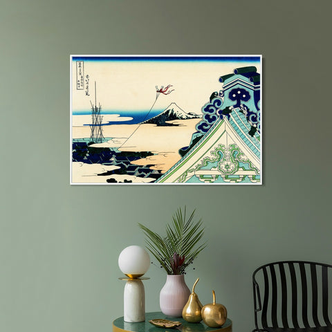 INVIN ART Framed Canvas Giclee Print Fuji from the Hongan Temple at Asakusa in Edo by Katsushika Hokusai Wall Art Living Room Home Office Decorations
