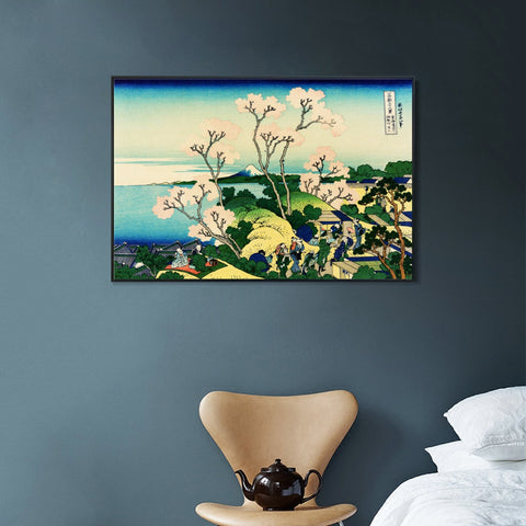 INVIN ART Framed Canvas Giclee Print Fuji from Gotenyama on the T?kaid? at Shinagawa by Katsushika Hokusai Wall Art Living Room Home Office Decorations