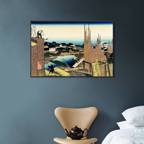 INVIN ART Framed Canvas Giclee Print Honjo Tatekawa by Katsushika Hokusai Wall Art Living Room Home Office Decorations