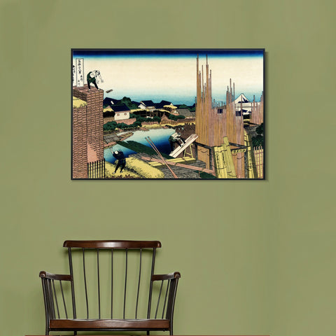 INVIN ART Framed Canvas Giclee Print Honjo Tatekawa by Katsushika Hokusai Wall Art Living Room Home Office Decorations