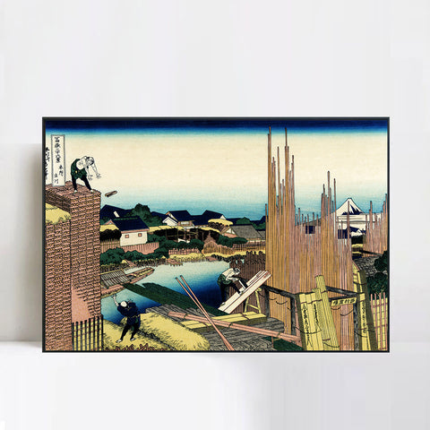 INVIN ART Framed Canvas Giclee Print Honjo Tatekawa by Katsushika Hokusai Wall Art Living Room Home Office Decorations