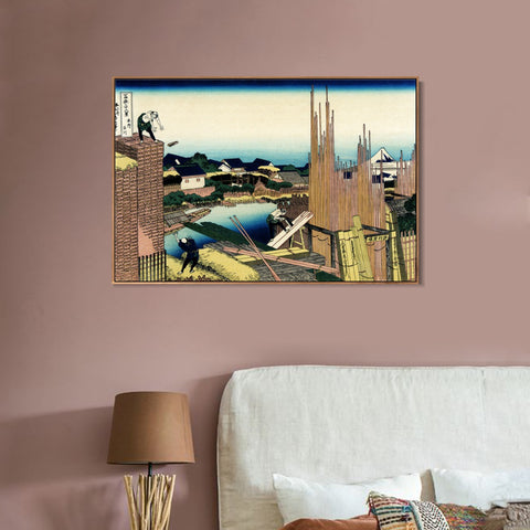 INVIN ART Framed Canvas Giclee Print Honjo Tatekawa by Katsushika Hokusai Wall Art Living Room Home Office Decorations