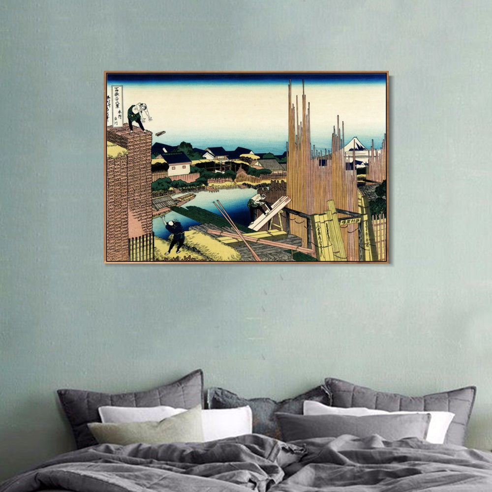 INVIN ART Framed Canvas Giclee Print Honjo Tatekawa by Katsushika Hokusai Wall Art Living Room Home Office Decorations