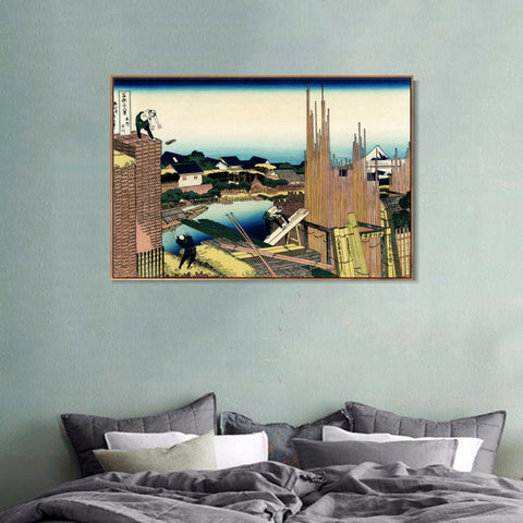 INVIN ART Framed Canvas Giclee Print Honjo Tatekawa by Katsushika Hokusai Wall Art Living Room Home Office Decorations