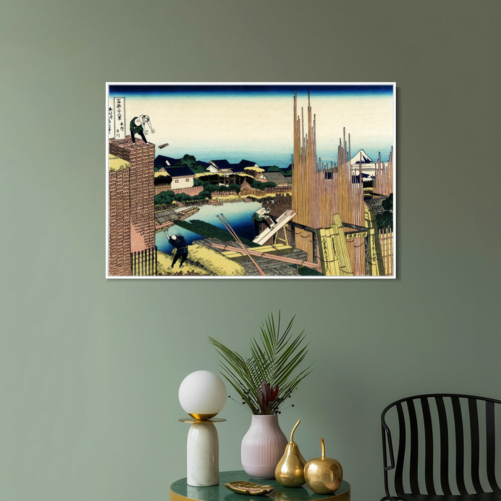 INVIN ART Framed Canvas Giclee Print Honjo Tatekawa by Katsushika Hokusai Wall Art Living Room Home Office Decorations