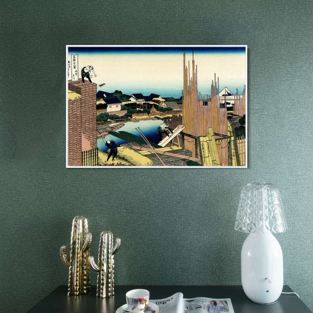 INVIN ART Framed Canvas Giclee Print Honjo Tatekawa by Katsushika Hokusai Wall Art Living Room Home Office Decorations