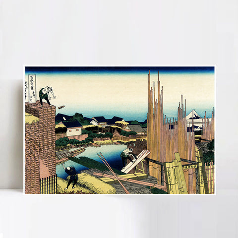 INVIN ART Framed Canvas Giclee Print Honjo Tatekawa by Katsushika Hokusai Wall Art Living Room Home Office Decorations