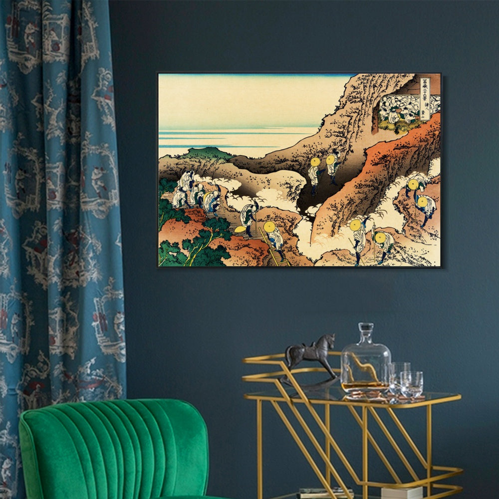 INVIN ART Framed Canvas Giclee Print Climbing on Mt.Fuji by Katsushika Hokusai Wall Art Living Room Home Office Decorations