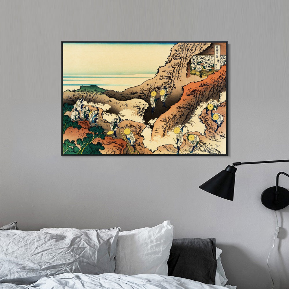 INVIN ART Framed Canvas Giclee Print Climbing on Mt.Fuji by Katsushika Hokusai Wall Art Living Room Home Office Decorations