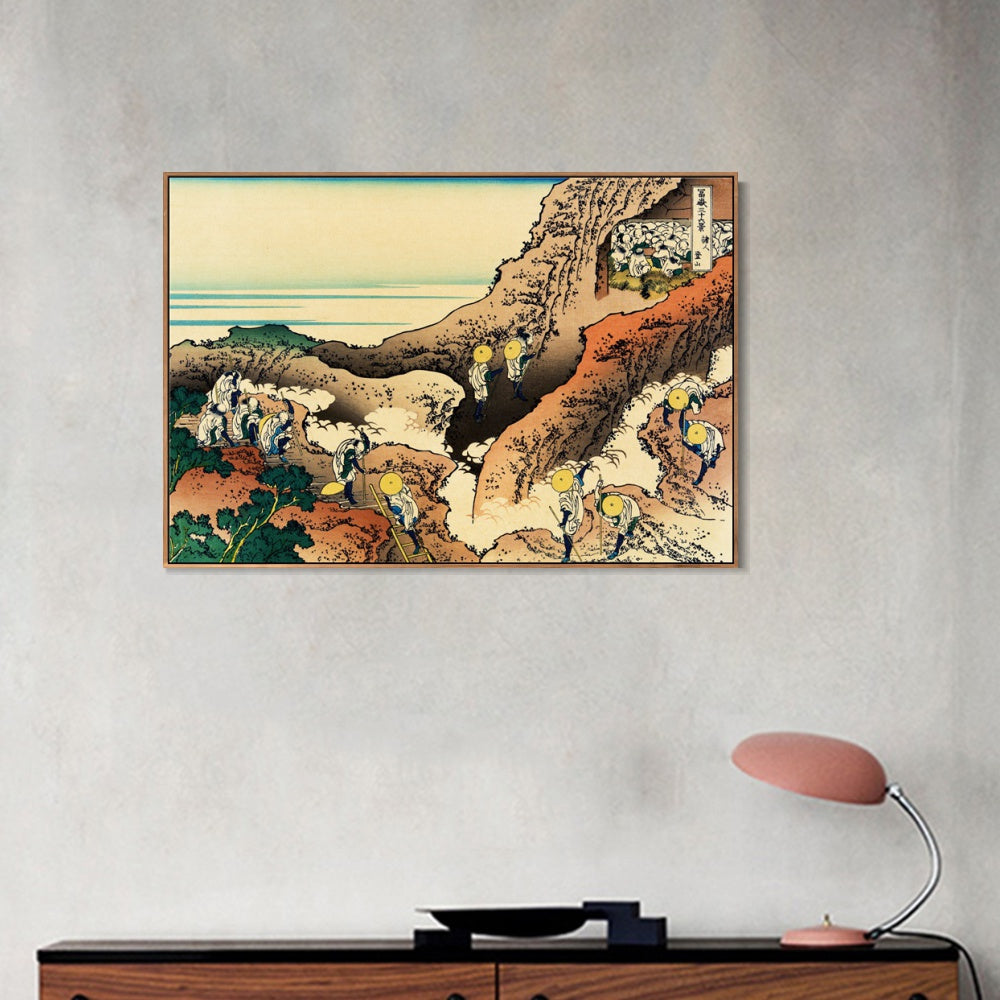 INVIN ART Framed Canvas Giclee Print Climbing on Mt.Fuji by Katsushika Hokusai Wall Art Living Room Home Office Decorations