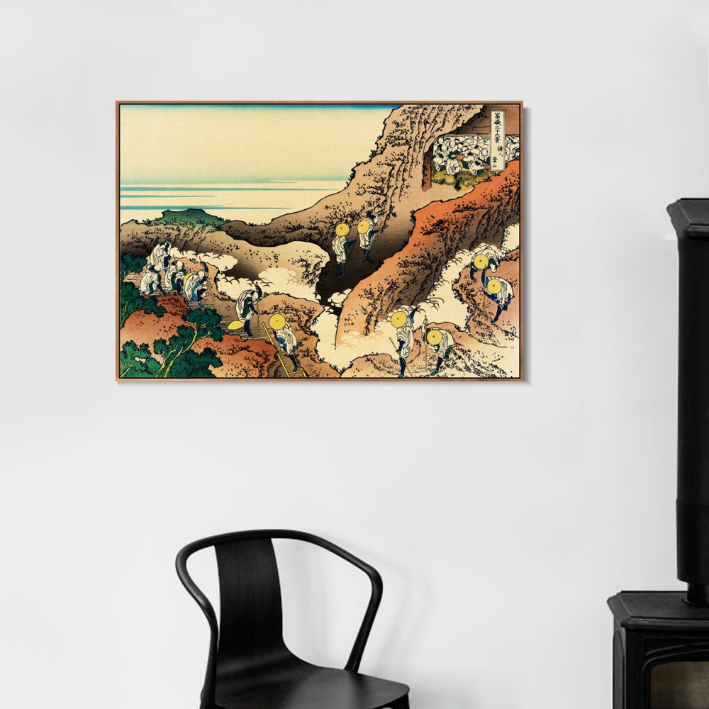 INVIN ART Framed Canvas Giclee Print Climbing on Mt.Fuji by Katsushika Hokusai Wall Art Living Room Home Office Decorations