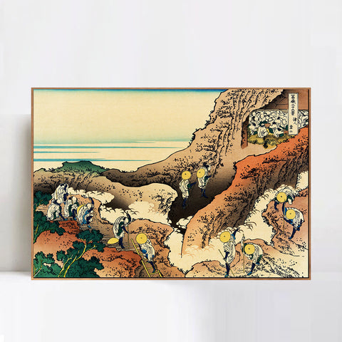 INVIN ART Framed Canvas Giclee Print Climbing on Mt.Fuji by Katsushika Hokusai Wall Art Living Room Home Office Decorations