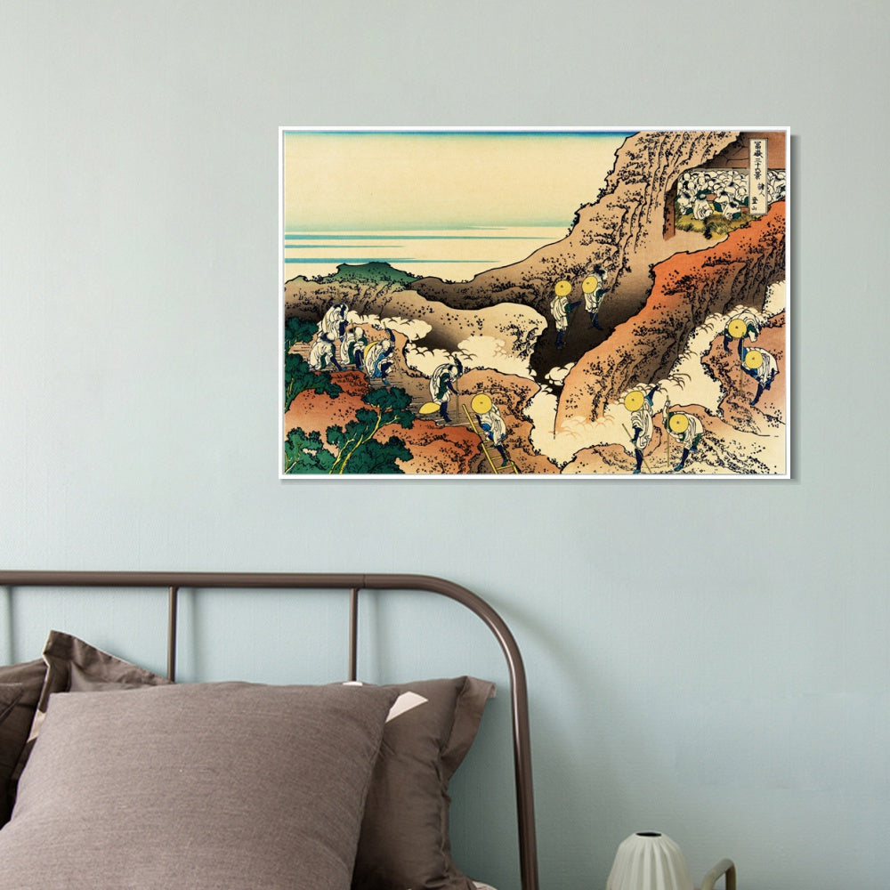 INVIN ART Framed Canvas Giclee Print Climbing on Mt.Fuji by Katsushika Hokusai Wall Art Living Room Home Office Decorations