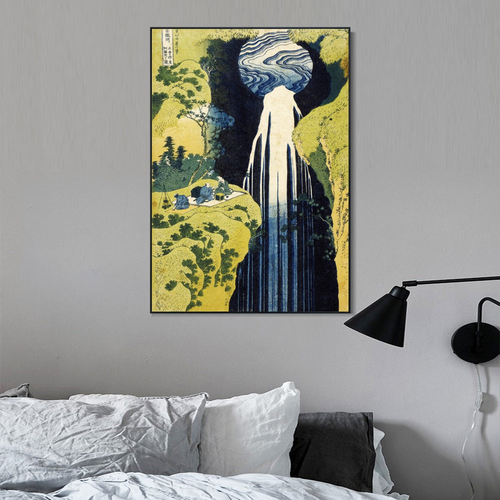 INVIN ART Framed Canvas Giclee Print The Waterfall Of Amida Behind The Kiso Road by Katsushika Hokusai Wall Art Living Room Home Office Decorations