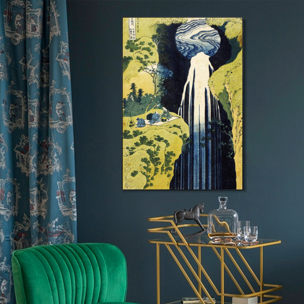 INVIN ART Framed Canvas Giclee Print The Waterfall Of Amida Behind The Kiso Road by Katsushika Hokusai Wall Art Living Room Home Office Decorations