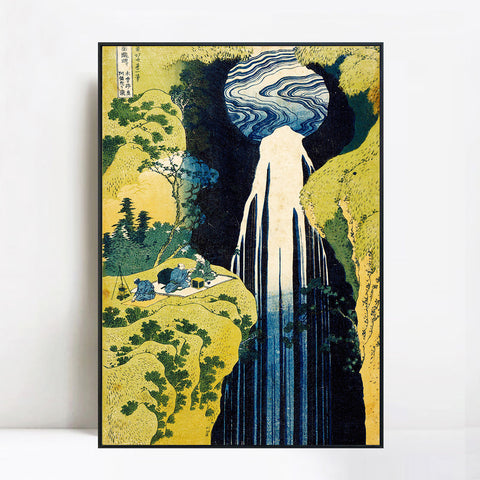 INVIN ART Framed Canvas Giclee Print The Waterfall Of Amida Behind The Kiso Road by Katsushika Hokusai Wall Art Living Room Home Office Decorations