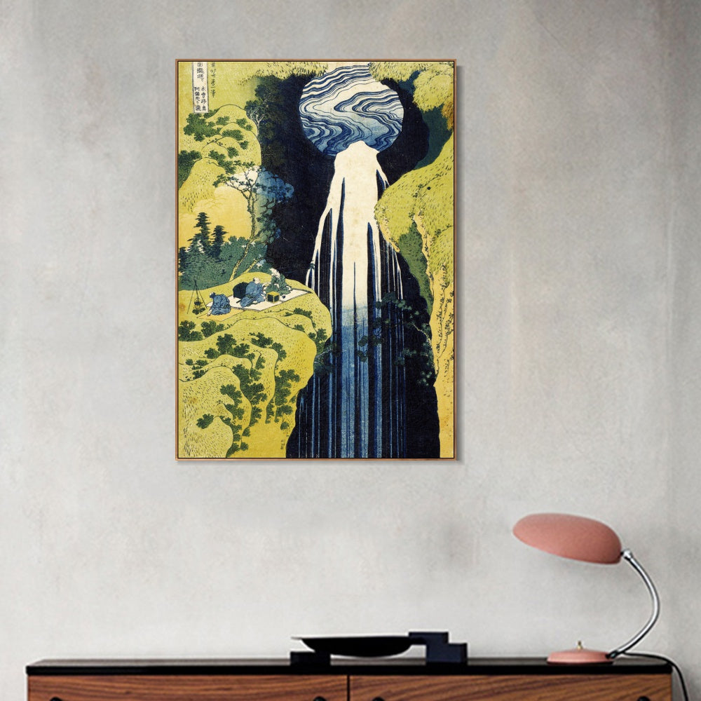 INVIN ART Framed Canvas Giclee Print The Waterfall Of Amida Behind The Kiso Road by Katsushika Hokusai Wall Art Living Room Home Office Decorations