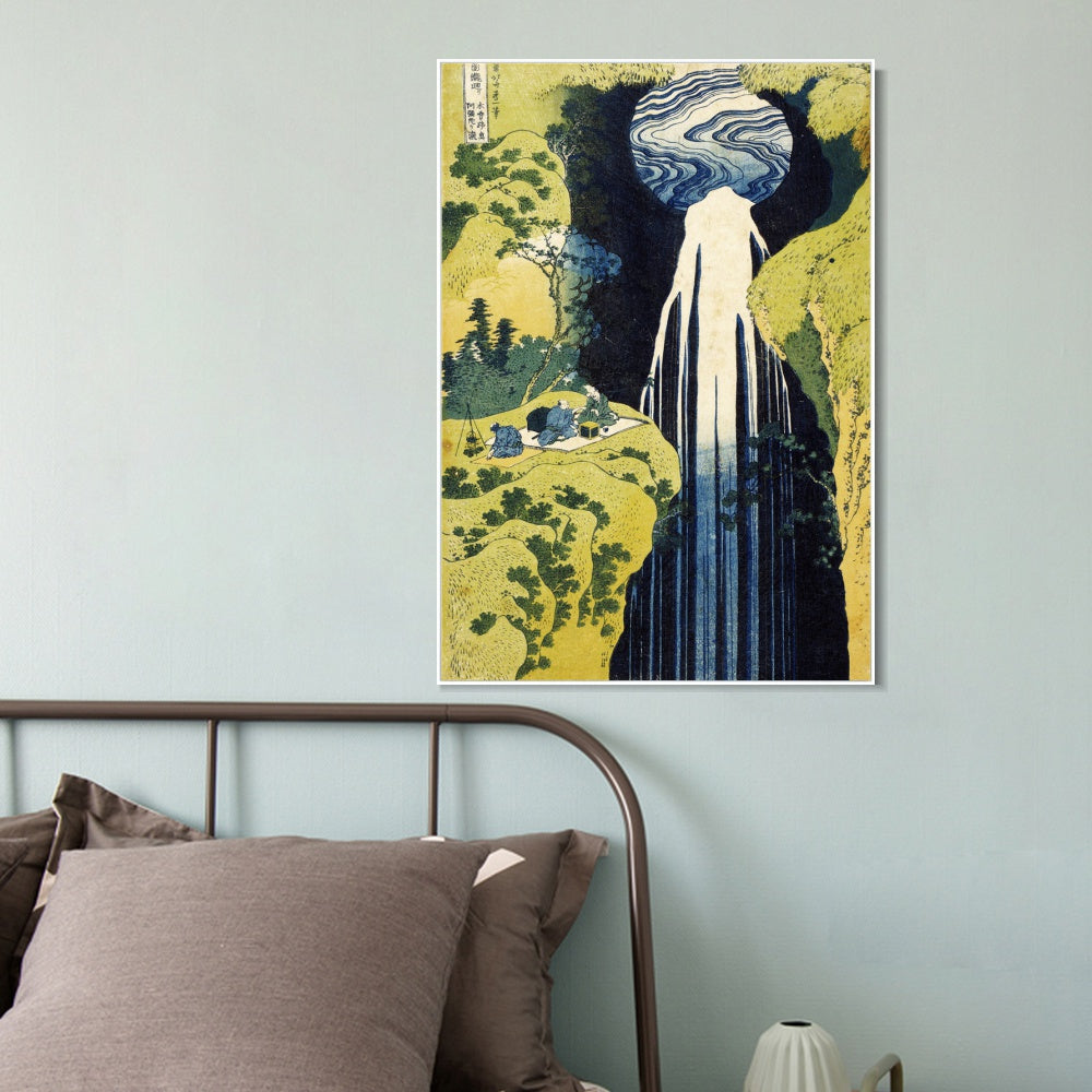INVIN ART Framed Canvas Giclee Print The Waterfall Of Amida Behind The Kiso Road by Katsushika Hokusai Wall Art Living Room Home Office Decorations