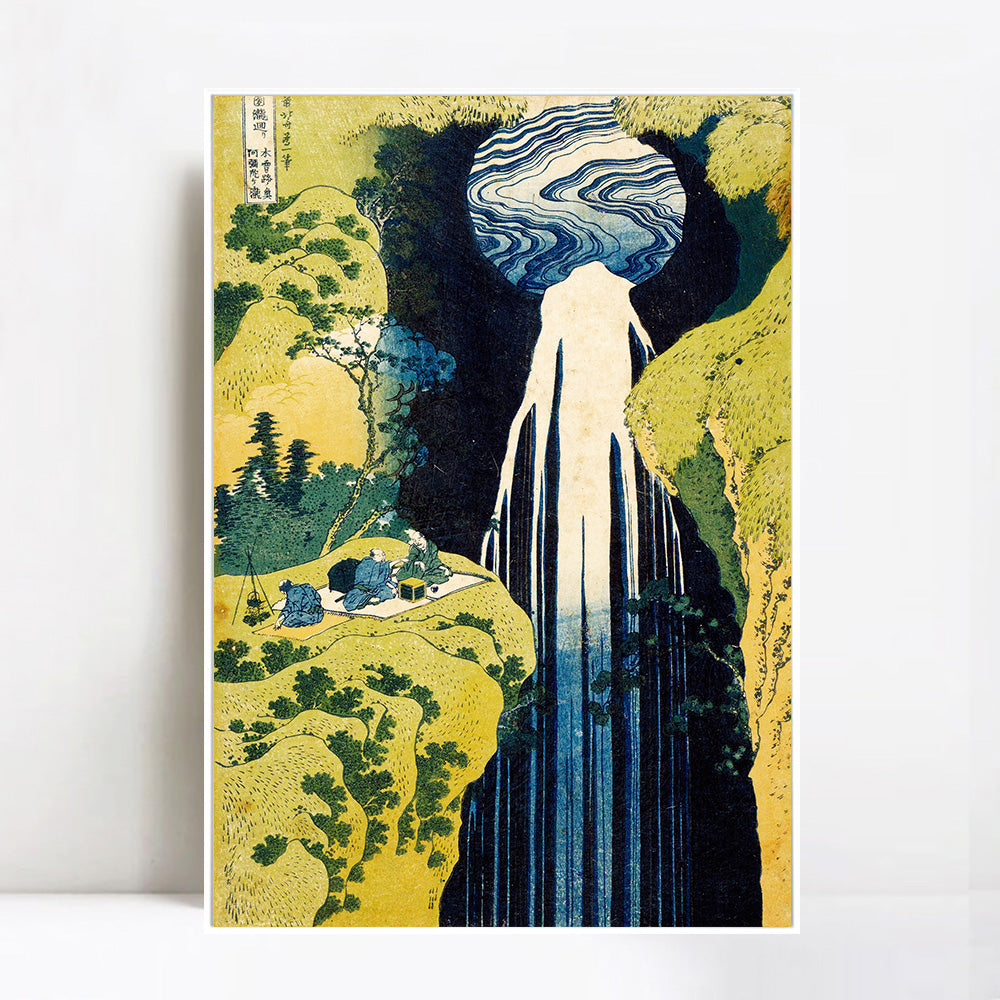INVIN ART Framed Canvas Giclee Print The Waterfall Of Amida Behind The Kiso Road by Katsushika Hokusai Wall Art Living Room Home Office Decorations