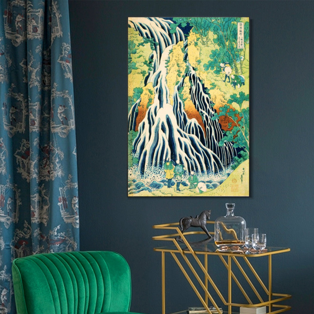 INVIN ART Framed Canvas Giclee Print Kirifuri Waterfall at Kurokami Mountain in Shimotsuke by Katsushika Hokusai Wall Art Living Room Home Office Decorations