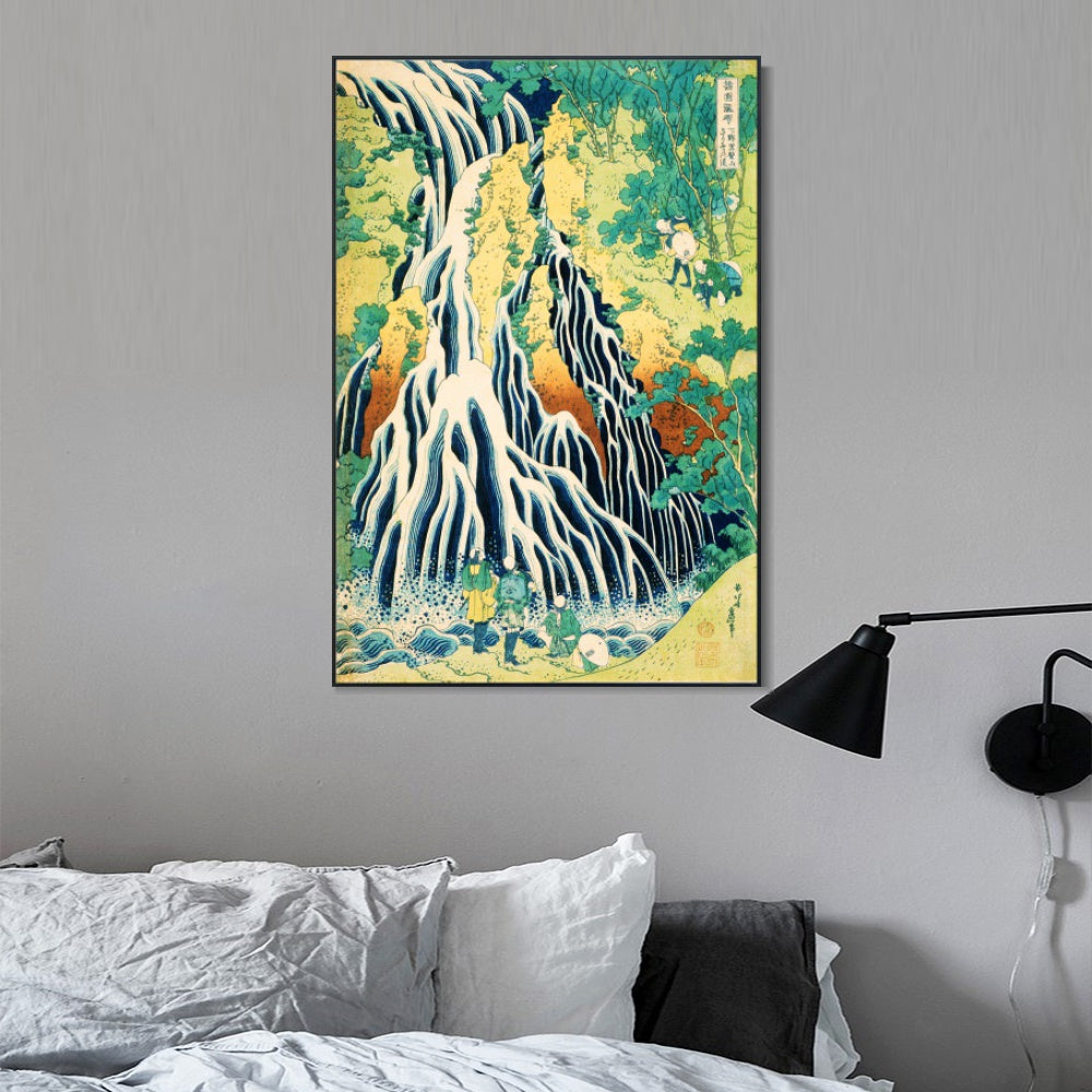 INVIN ART Framed Canvas Giclee Print Kirifuri Waterfall at Kurokami Mountain in Shimotsuke by Katsushika Hokusai Wall Art Living Room Home Office Decorations