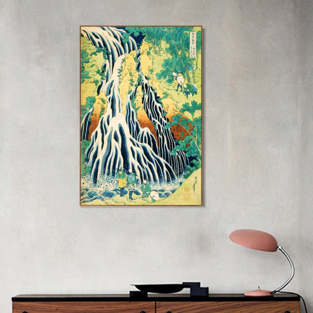 INVIN ART Framed Canvas Giclee Print Kirifuri Waterfall at Kurokami Mountain in Shimotsuke by Katsushika Hokusai Wall Art Living Room Home Office Decorations