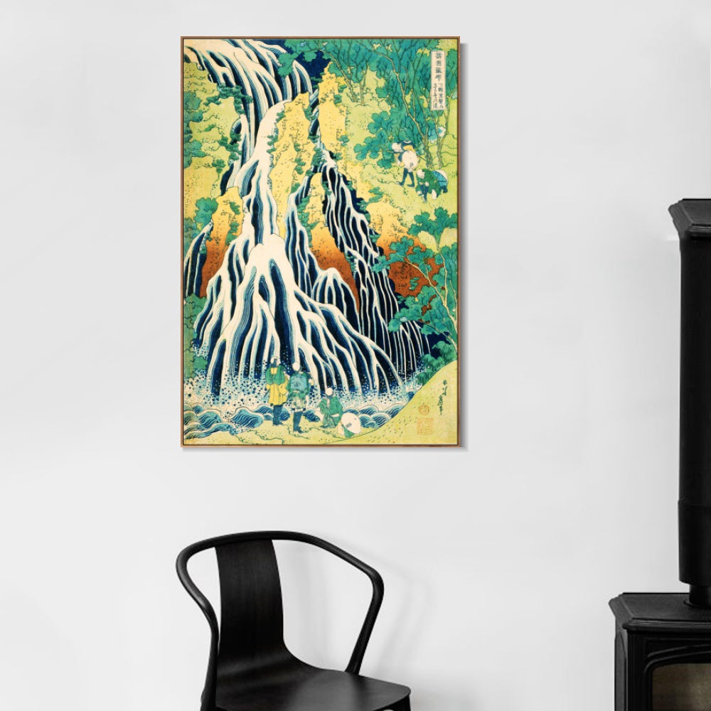 INVIN ART Framed Canvas Giclee Print Kirifuri Waterfall at Kurokami Mountain in Shimotsuke by Katsushika Hokusai Wall Art Living Room Home Office Decorations