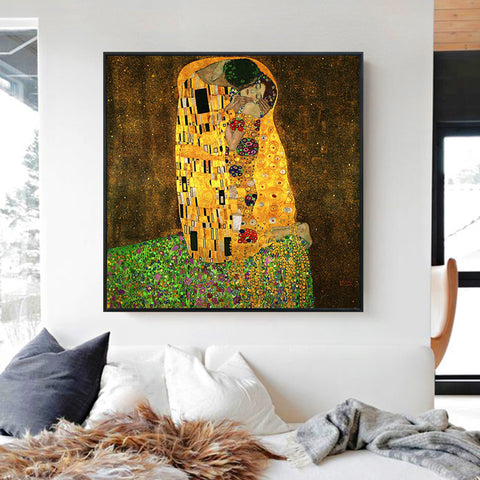 INVIN ART Framed Canvas Giclee Print Art The Kiss by Gustav Klimt Wall Art Living Room Home Office Decorations