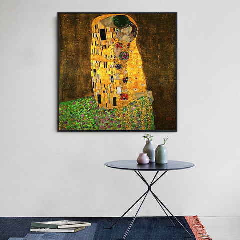 INVIN ART Framed Canvas Giclee Print Art The Kiss by Gustav Klimt Wall Art Living Room Home Office Decorations