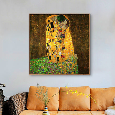 INVIN ART Framed Canvas Giclee Print Art The Kiss by Gustav Klimt Wall Art Living Room Home Office Decorations