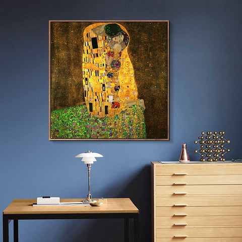INVIN ART Framed Canvas Giclee Print Art The Kiss by Gustav Klimt Wall Art Living Room Home Office Decorations