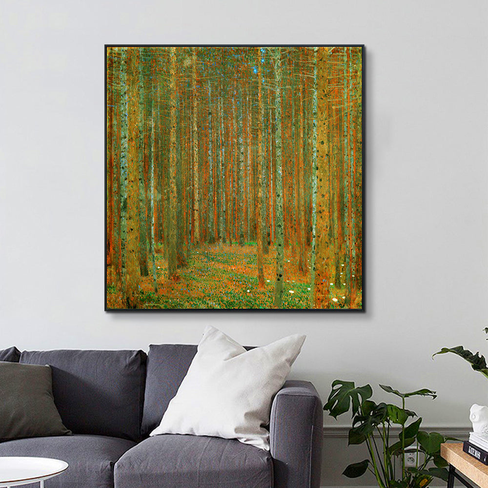 INVIN ART Framed Canvas Giclee Print Art Tannenwald (Pine Forest),c.1902 by Gustav Klimt Wall Art